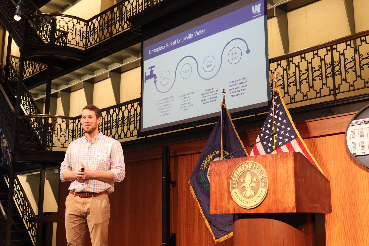 Jordan Basham presenting LWC's GIS-based Infrastructure Criticality Model.